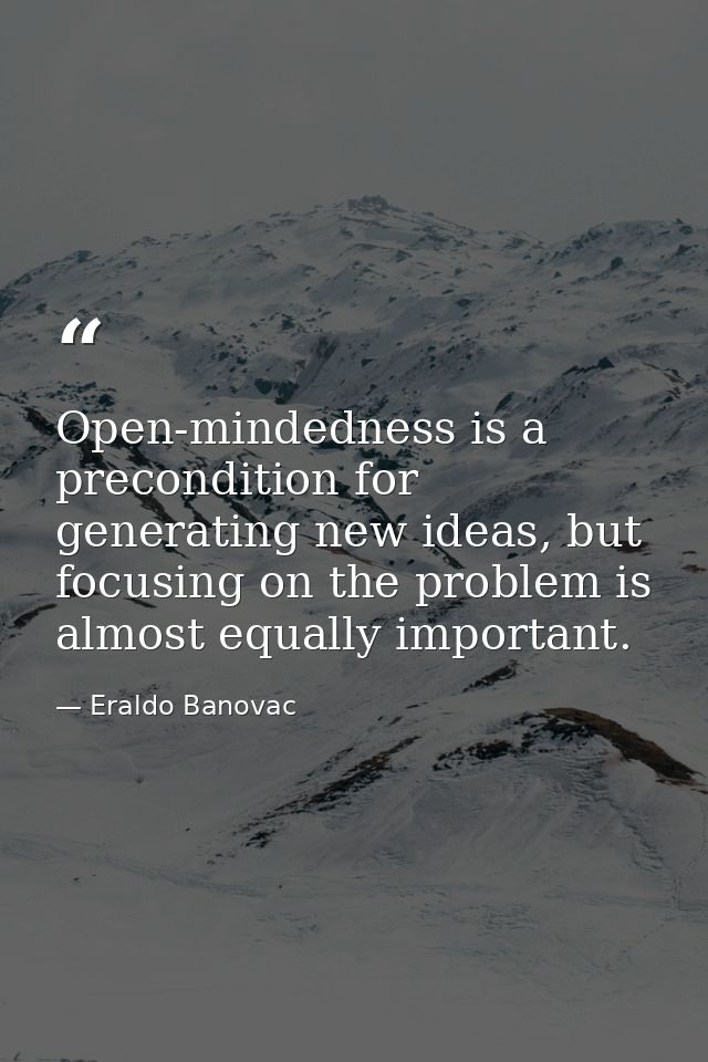 Open-mindedness is a precondition for generating new ideas, but focusing on the problem is almost equally important. — Eraldo Banovac