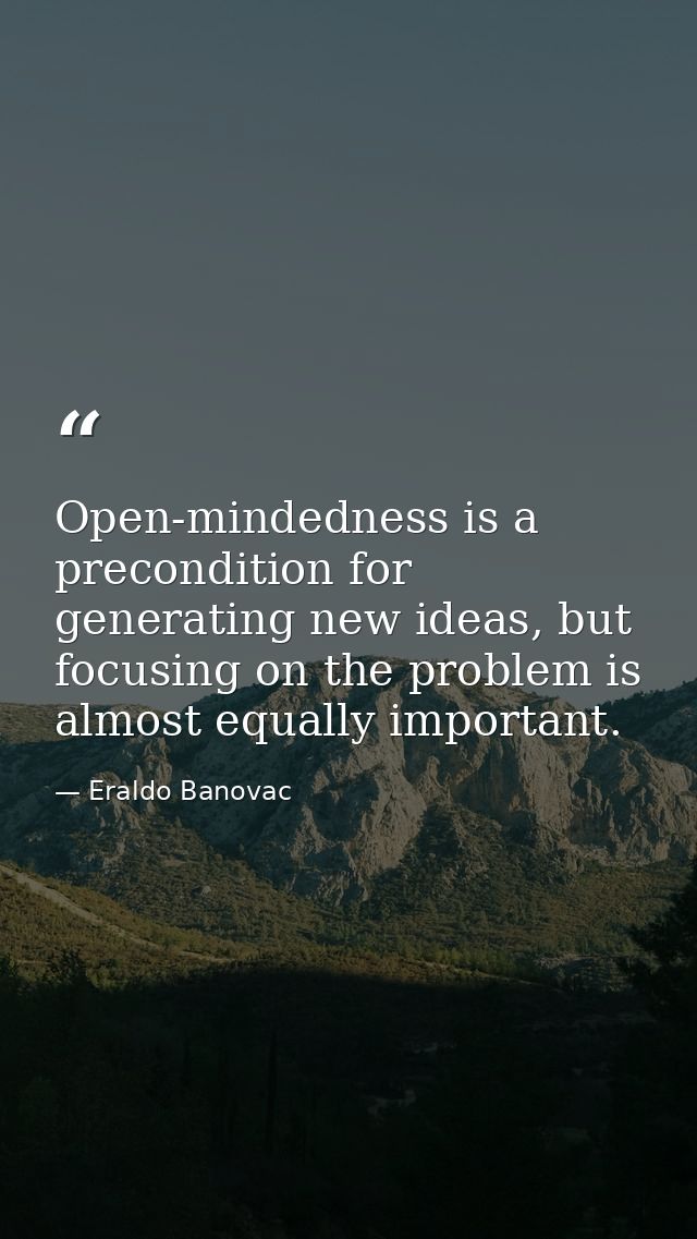 Open-mindedness is a precondition for generating new ideas, but focusing on the problem is almost equally important. — Eraldo Banovac