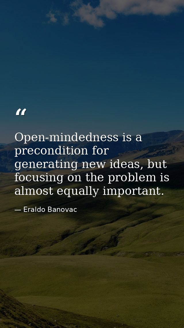 Open-mindedness is a precondition for generating new ideas, but focusing on the problem is almost equally important. — Eraldo Banovac