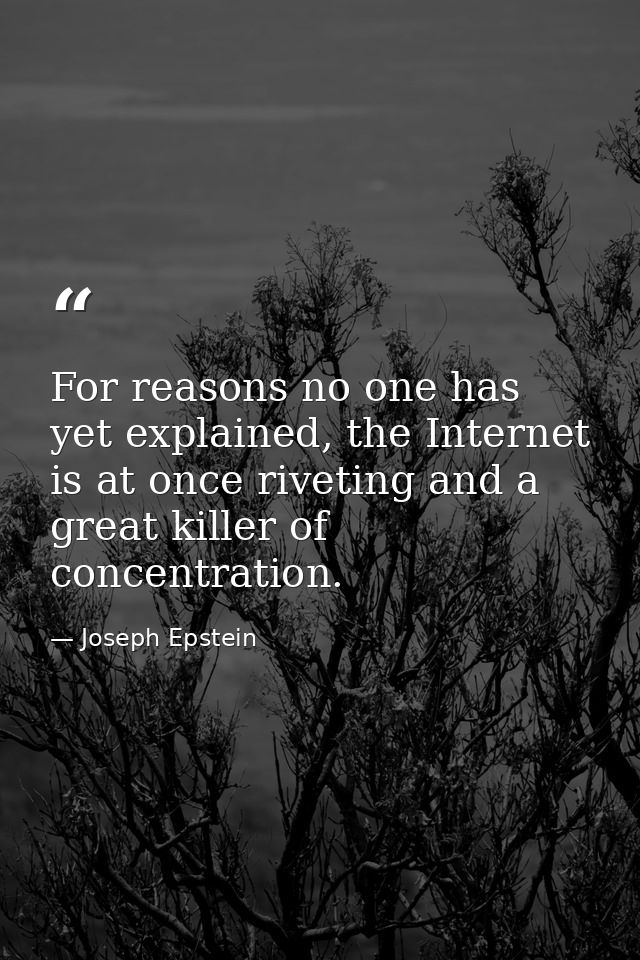 For reasons no one has yet explained, the Internet is at once riveting and a great killer of concentration. — Joseph Epstein