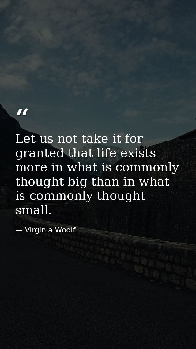 Let us not take it for granted that life exists more in what is commonly thought big than in what is commonly thought sm — Virginia Woolf