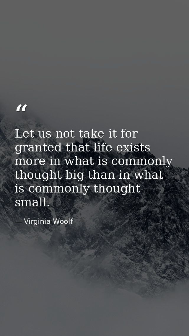 Let us not take it for granted that life exists more in what is commonly thought big than in what is commonly thought sm — Virginia Woolf