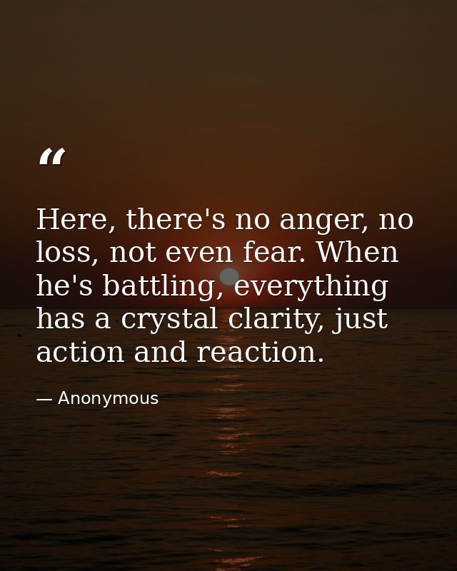 Here, there's no anger, no loss, not even fear. When he's battling, everything has a crystal clarity, just action and re — Anonymous
