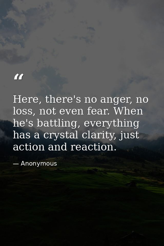 Here, there's no anger, no loss, not even fear. When he's battling, everything has a crystal clarity, just action and re — Anonymous