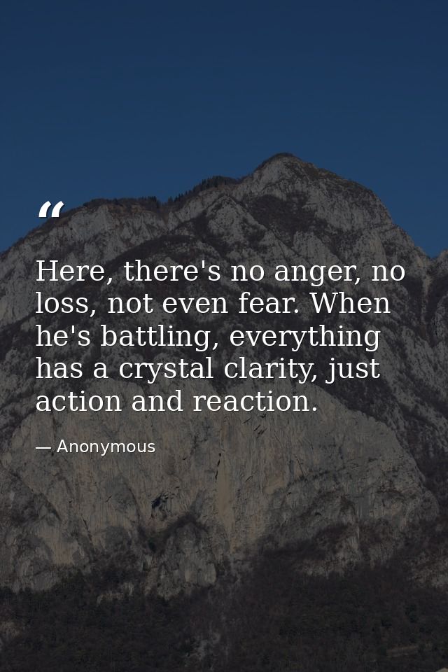 Here, there's no anger, no loss, not even fear. When he's battling, everything has a crystal clarity, just action and re — Anonymous