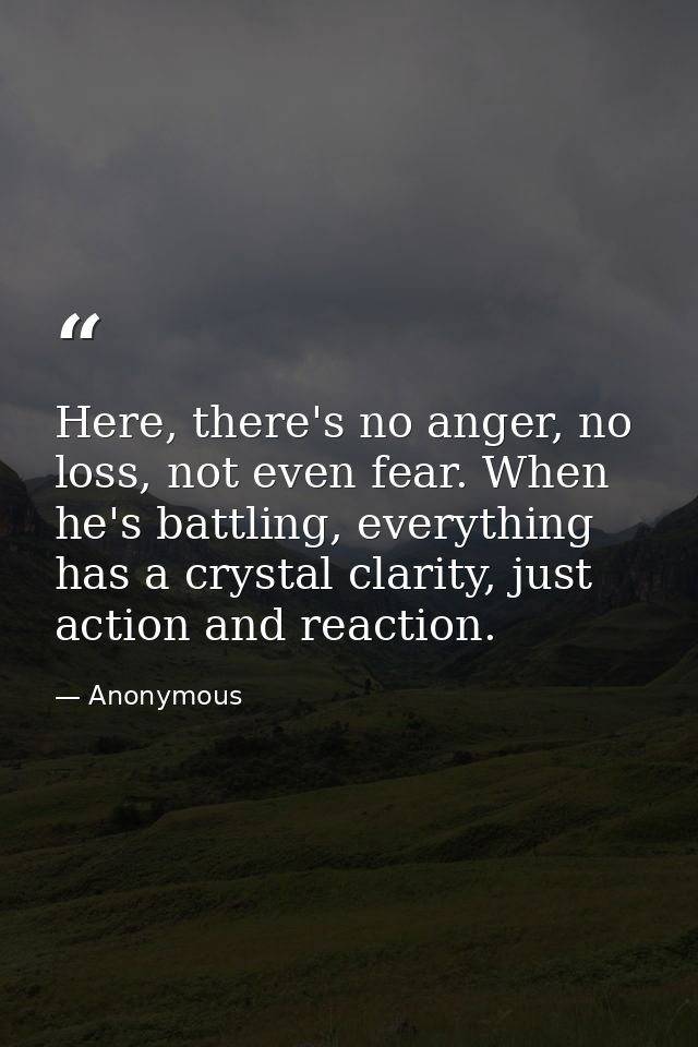 Here, there's no anger, no loss, not even fear. When he's battling, everything has a crystal clarity, just action and re — Anonymous
