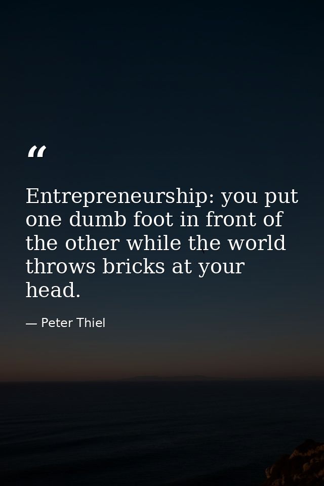 Entrepreneurship: you put one dumb foot in front of the other while the world throws bricks at your head. — Peter Thiel