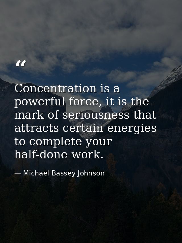 Concentration is a powerful force, it is the mark of seriousness that attracts certain energies to complete your half-do — Michael Bassey Johnson
