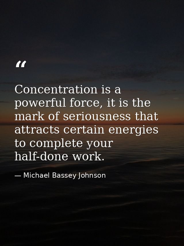 Concentration is a powerful force, it is the mark of seriousness that attracts certain energies to complete your half-do — Michael Bassey Johnson