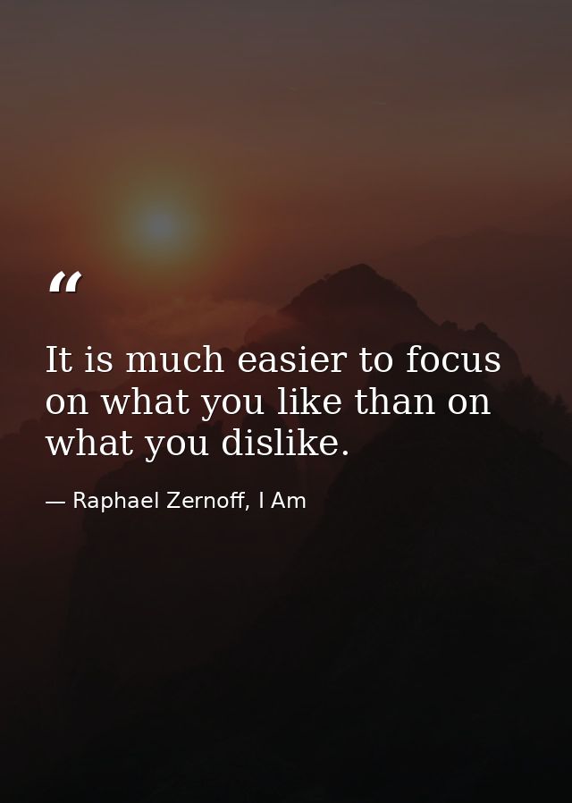 It is much easier to focus on what you like than on what you dislike. — Raphael Zernoff, I Am