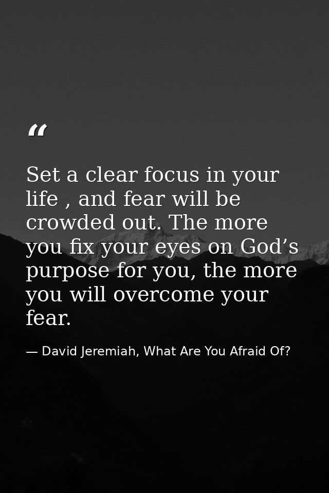 Set a clear focus in your life , and fear will be crowded out. The more you fix your eyes on God’s purpose for you, the  — David Jeremiah, What Are You Afraid Of?