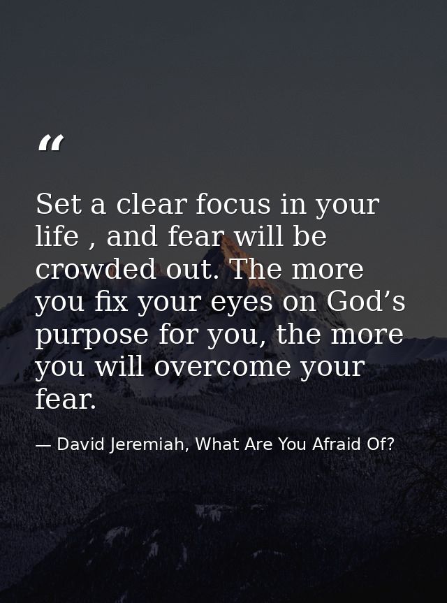 Set a clear focus in your life , and fear will be crowded out. The more you fix your eyes on God’s purpose for you, the  — David Jeremiah, What Are You Afraid Of?