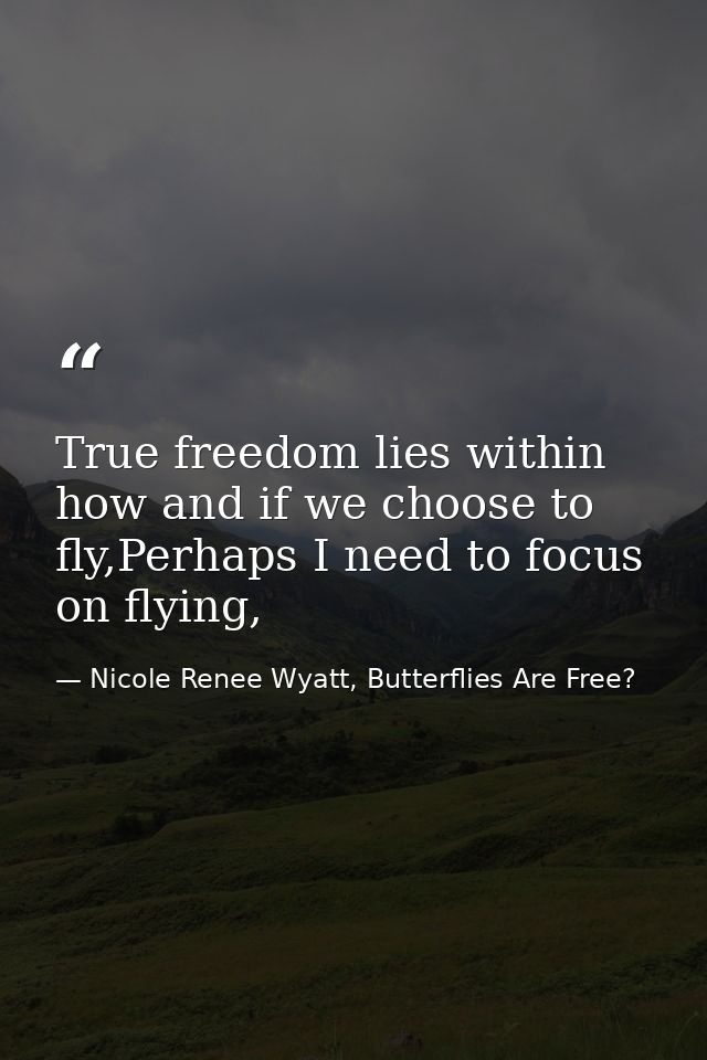 True freedom lies within how and if we choose to fly,Perhaps I need to focus on flying, — Nicole Renee Wyatt, Butterflies Are Free?
