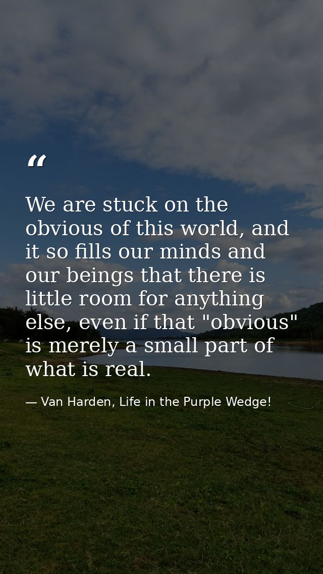 We are stuck on the obvious of this world, and it so fills our minds and our beings that there is little room for anythi — Van Harden, Life in the Purple Wedge!