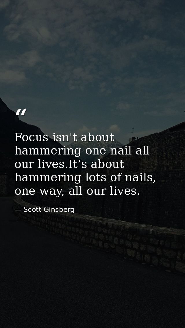 Focus isn't about hammering one nail all our lives.It’s about hammering lots of nails, one way, all our lives. — Scott Ginsberg