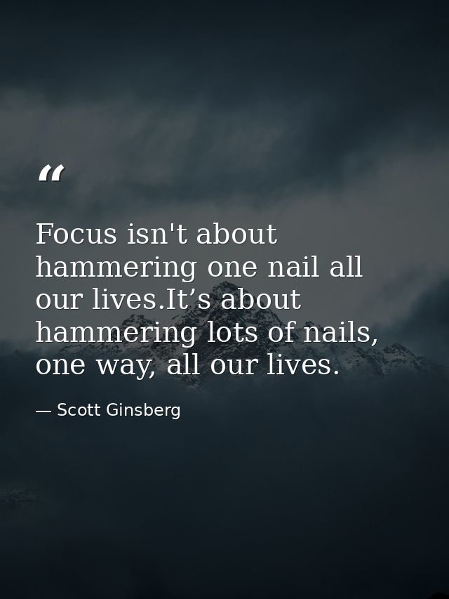 Focus isn't about hammering one nail all our lives.It’s about hammering lots of nails, one way, all our lives. — Scott Ginsberg