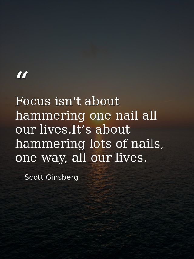 Focus isn't about hammering one nail all our lives.It’s about hammering lots of nails, one way, all our lives. — Scott Ginsberg