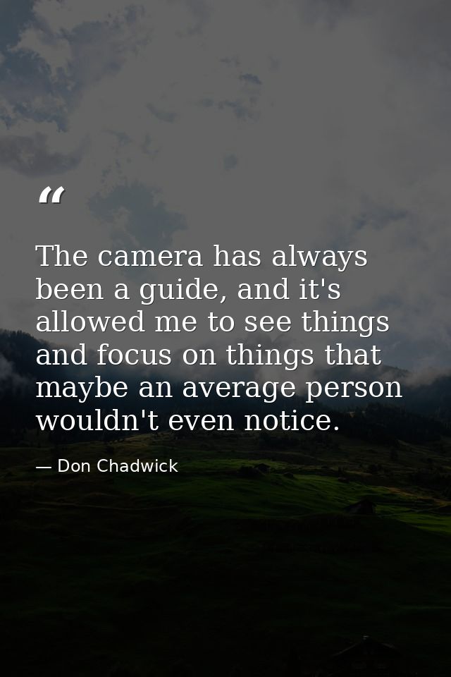The camera has always been a guide, and it's allowed me to see things and focus on things that maybe an average person w — Don Chadwick