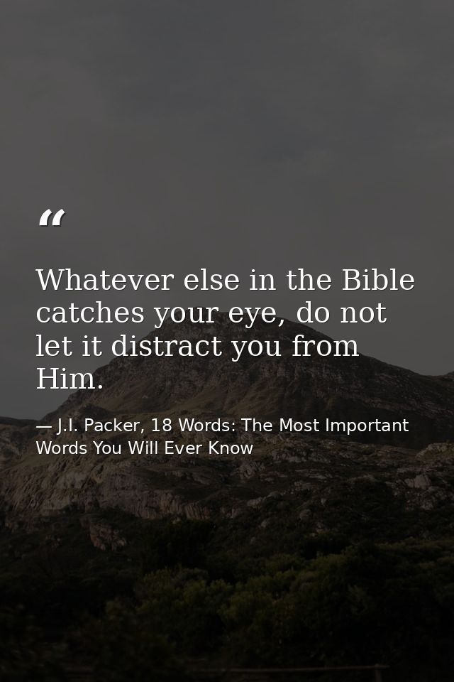 Whatever else in the Bible catches your eye, do not let it distract you from Him. — J.I. Packer, 18 Words: The Most Important Words You Will Ever Know