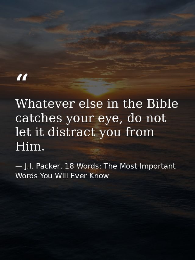 Whatever else in the Bible catches your eye, do not let it distract you from Him. — J.I. Packer, 18 Words: The Most Important Words You Will Ever Know