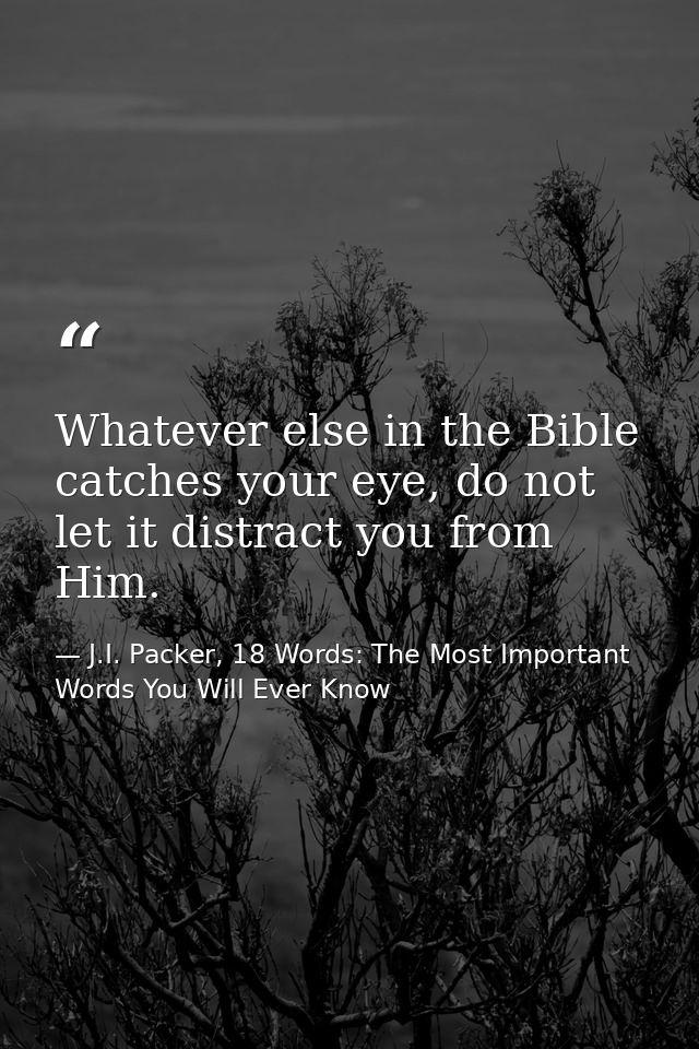 Whatever else in the Bible catches your eye, do not let it distract you from Him. — J.I. Packer, 18 Words: The Most Important Words You Will Ever Know