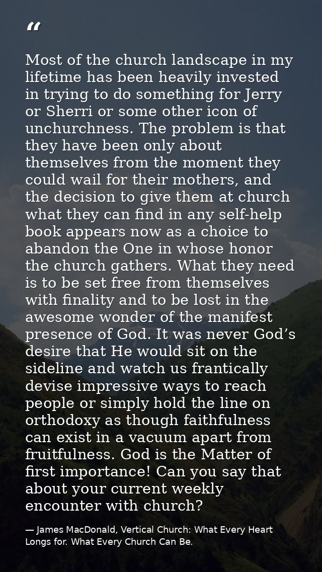 Most of the church landscape in my lifetime has been heavily invested in trying to do something for Jerry or Sherri or s — James MacDonald, Vertical Church: What Every Heart Longs for. What Every Church Can Be.