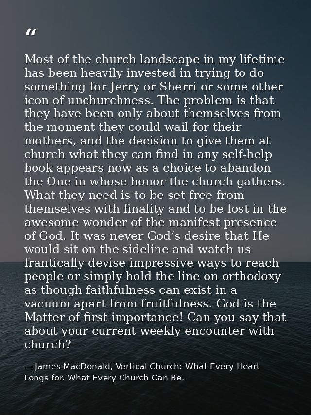 Most of the church landscape in my lifetime has been heavily invested in trying to do something for Jerry or Sherri or s — James MacDonald, Vertical Church: What Every Heart Longs for. What Every Church Can Be.