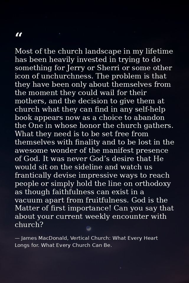 Most of the church landscape in my lifetime has been heavily invested in trying to do something for Jerry or Sherri or s — James MacDonald, Vertical Church: What Every Heart Longs for. What Every Church Can Be.