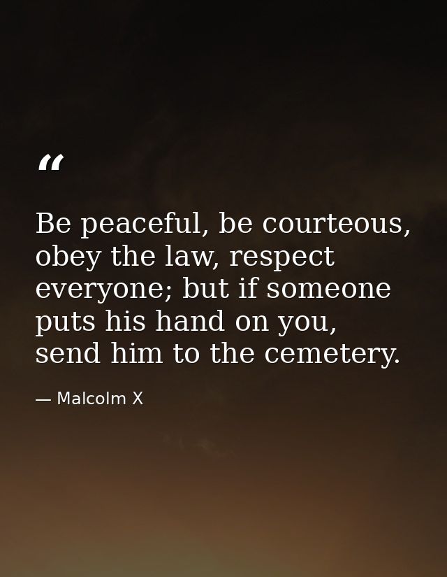 Be peaceful, be courteous, obey the law, respect everyone; but if someone puts his hand on you, send him to the cemetery — Malcolm X
