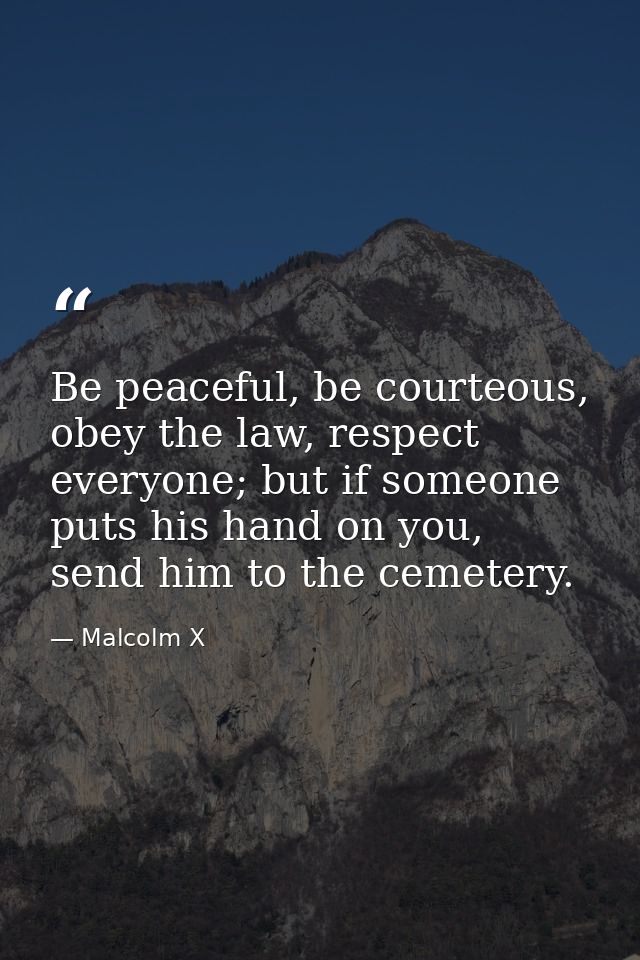 Be peaceful, be courteous, obey the law, respect everyone; but if someone puts his hand on you, send him to the cemetery — Malcolm X