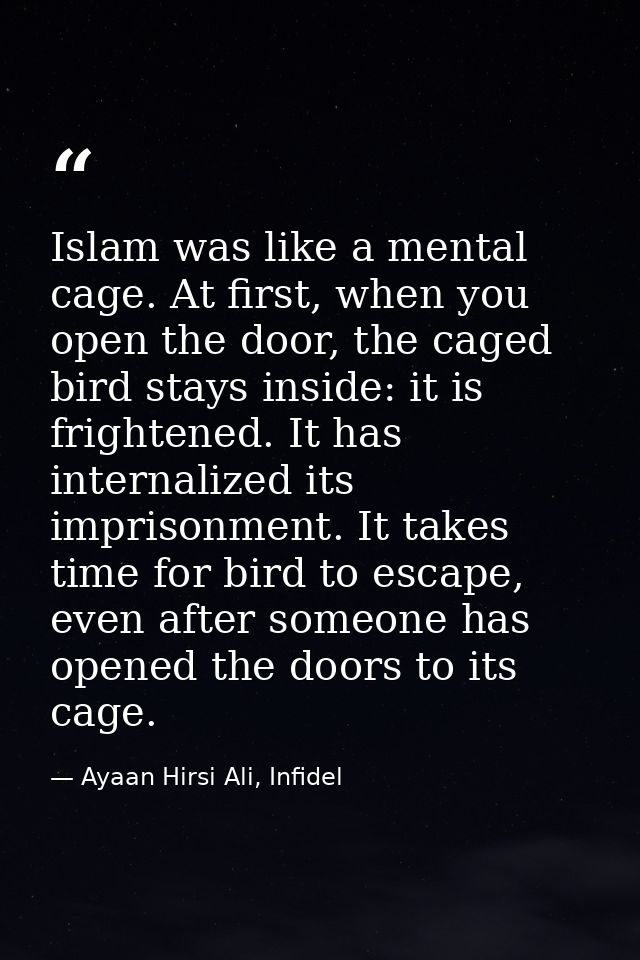 Islam was like a mental cage. At first, when you open the door, the caged bird stays inside: it is frightened. It has in — Ayaan Hirsi Ali, Infidel