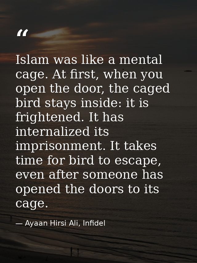 Islam was like a mental cage. At first, when you open the door, the caged bird stays inside: it is frightened. It has in — Ayaan Hirsi Ali, Infidel
