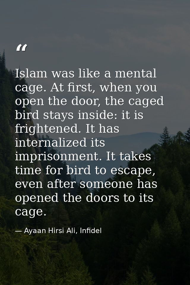 Islam was like a mental cage. At first, when you open the door, the caged bird stays inside: it is frightened. It has in — Ayaan Hirsi Ali, Infidel