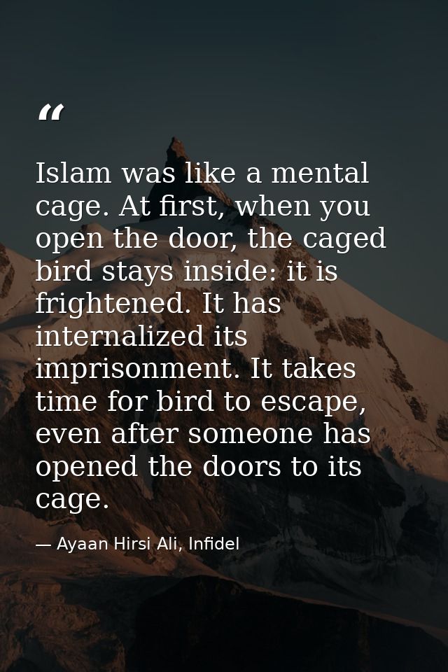 Islam was like a mental cage. At first, when you open the door, the caged bird stays inside: it is frightened. It has in — Ayaan Hirsi Ali, Infidel