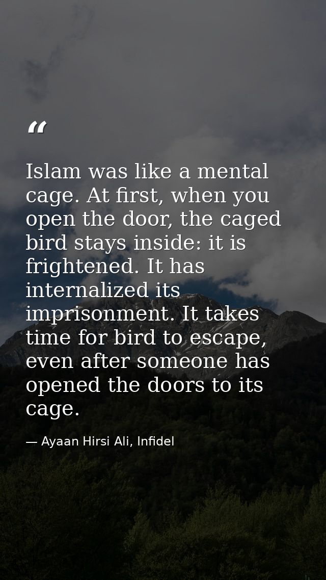 Islam was like a mental cage. At first, when you open the door, the caged bird stays inside: it is frightened. It has in — Ayaan Hirsi Ali, Infidel