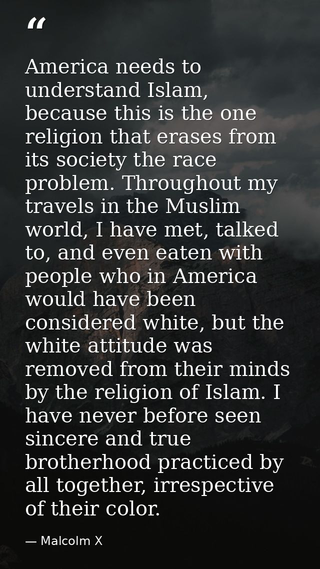 America needs to understand Islam, because this is the one religion that erases from its society the race problem. Throu — Malcolm X