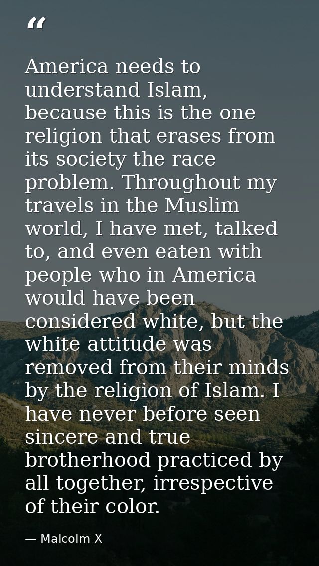 America needs to understand Islam, because this is the one religion that erases from its society the race problem. Throu — Malcolm X