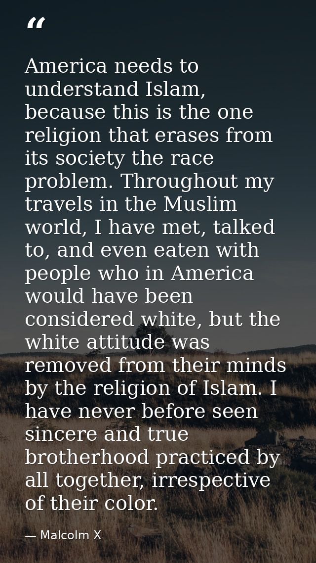 America needs to understand Islam, because this is the one religion that erases from its society the race problem. Throu — Malcolm X