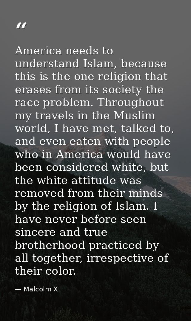 America needs to understand Islam, because this is the one religion that erases from its society the race problem. Throu — Malcolm X