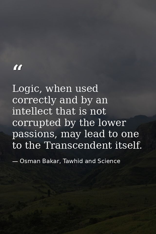 Logic, when used correctly and by an intellect that is not corrupted by the lower passions, may lead to one to the Trans — Osman Bakar, Tawhid and Science
