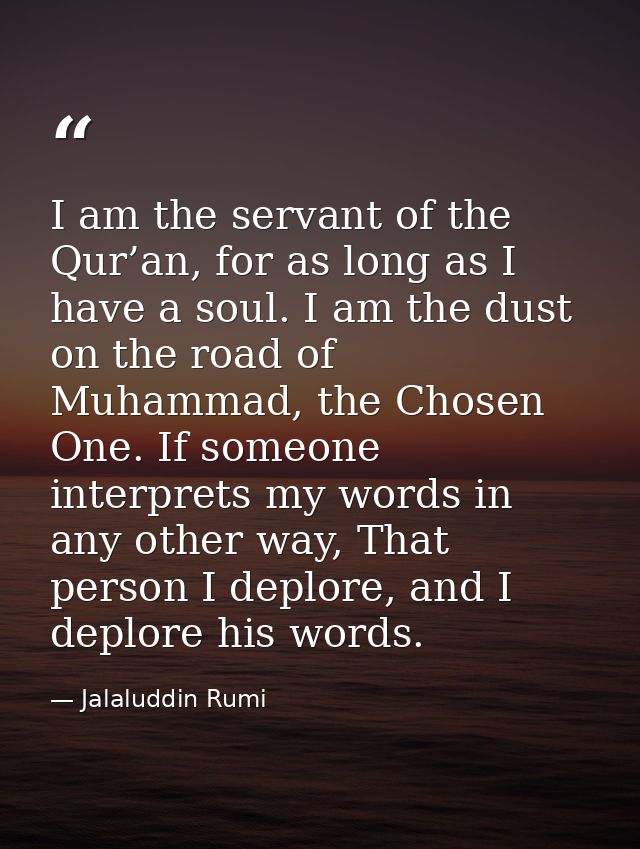 I am the servant of the Qur’an, for as long as I have a soul. I am the dust on the road of Muhammad, the Chosen One. If  — Jalaluddin Rumi