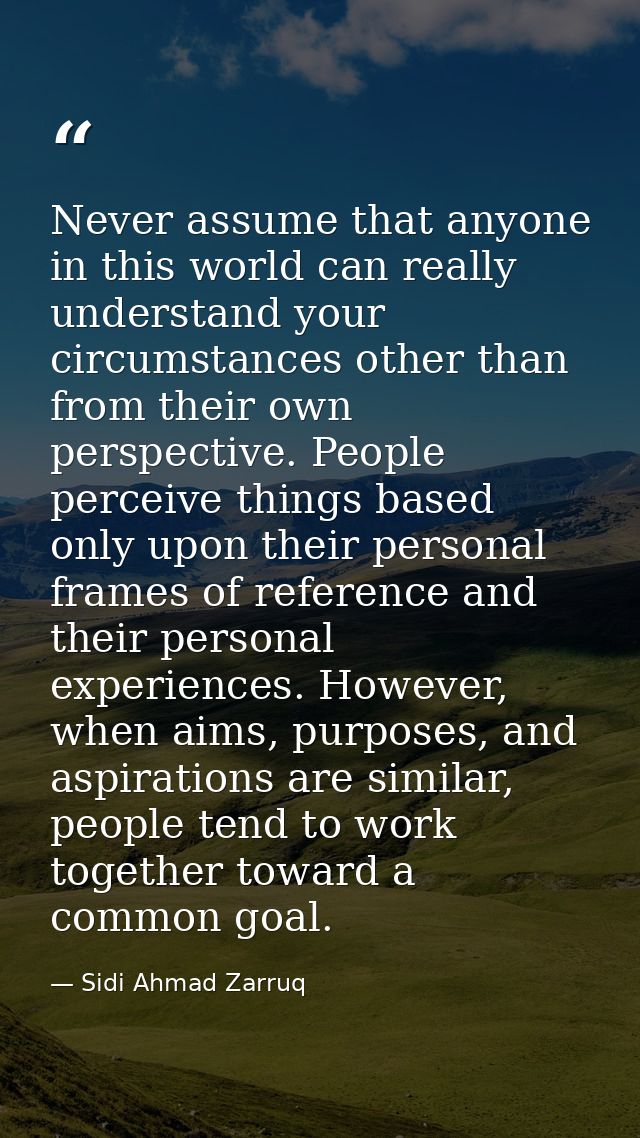 Never assume that anyone in this world can really understand your circumstances other than from their own perspective. P — Sidi Ahmad Zarruq