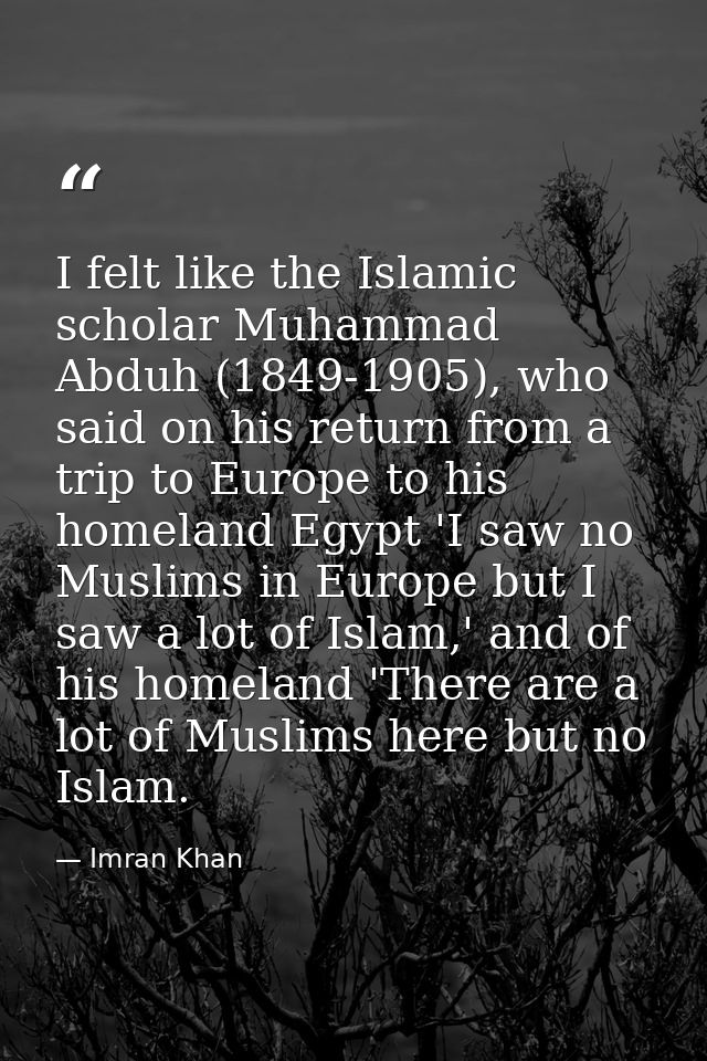 I felt like the Islamic scholar Muhammad Abduh (1849-1905), who said on his return from a trip to Europe to his homeland — Imran Khan