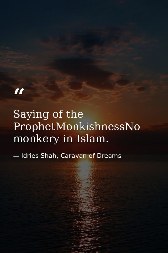 Saying of the ProphetMonkishnessNo monkery in Islam. — Idries Shah, Caravan of Dreams