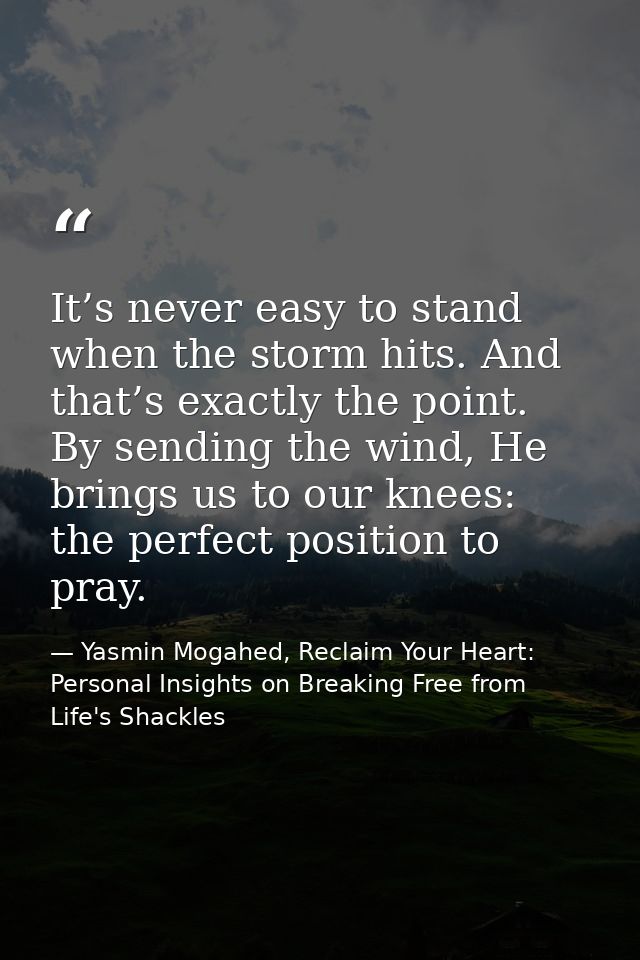 It’s never easy to stand when the storm hits. And that’s exactly the point. By sending the wind, He brings us to our kne — Yasmin Mogahed, Reclaim Your Heart: Personal Insights on Breaking Free from Life's Shackles