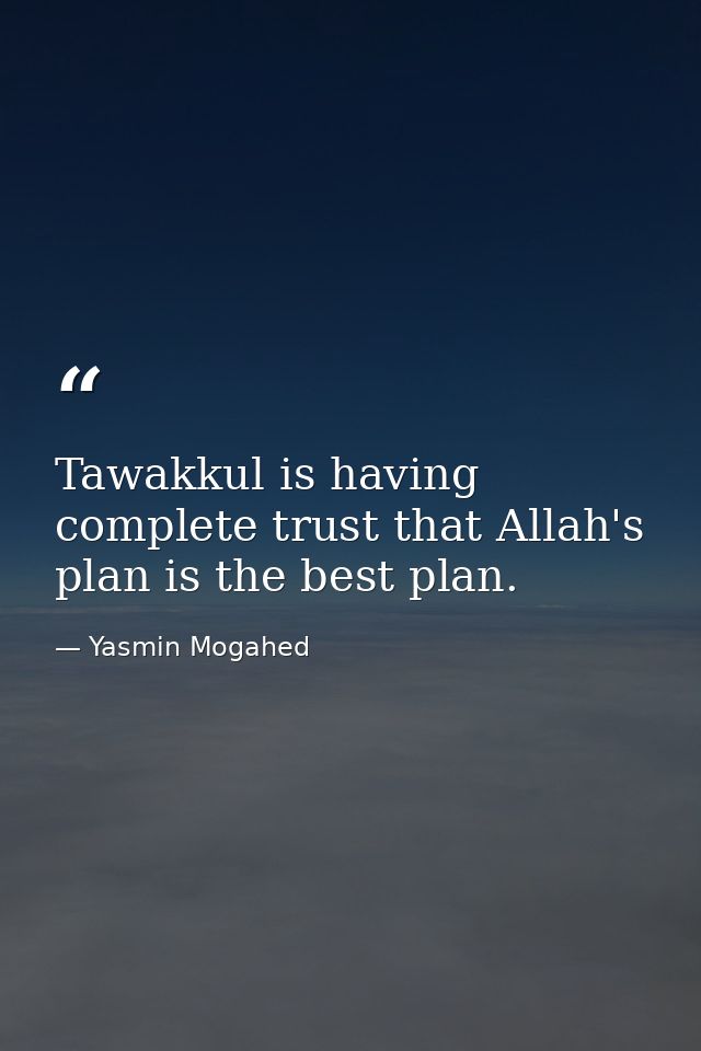 Tawakkul is having complete trust that Allah's plan is the best plan. — Yasmin Mogahed