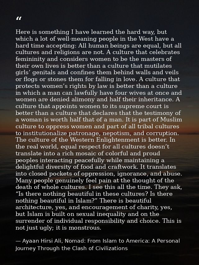 Here is something I have learned the hard way, but which a lot of well-meaning people in the West have a hard time accep — Ayaan Hirsi Ali, Nomad: From Islam to America: A Personal Journey Through the Clash of Civilizations