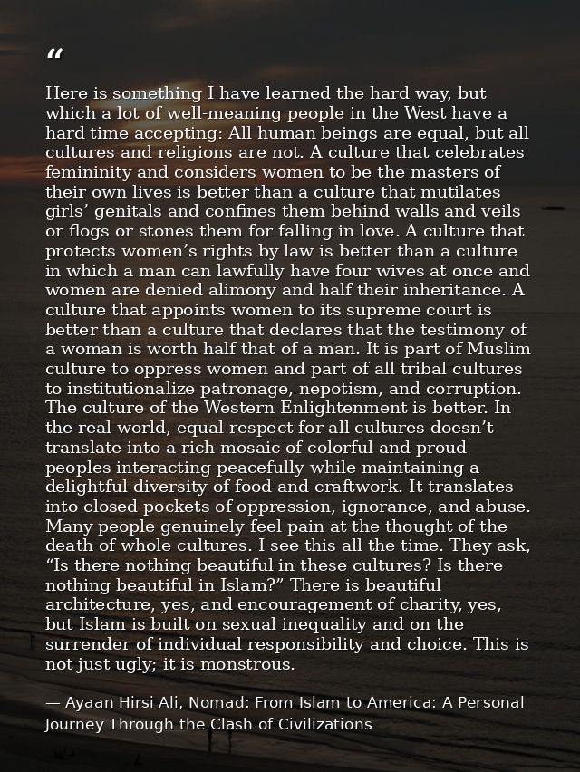 Here is something I have learned the hard way, but which a lot of well-meaning people in the West have a hard time accep — Ayaan Hirsi Ali, Nomad: From Islam to America: A Personal Journey Through the Clash of Civilizations