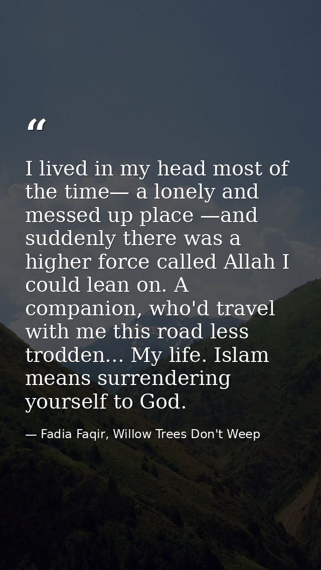 I lived in my head most of the time— a lonely and messed up place —and suddenly there was a higher force called Allah I  — Fadia Faqir, Willow Trees Don't Weep