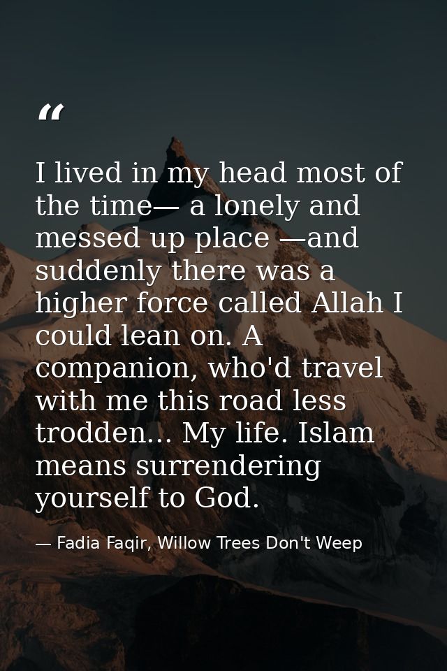 I lived in my head most of the time— a lonely and messed up place —and suddenly there was a higher force called Allah I  — Fadia Faqir, Willow Trees Don't Weep